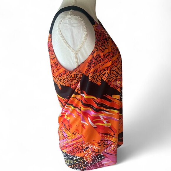 AB Studio Colorful Tropical Boho Tribal Y2K Sleeveless Stretch Blouse Shirt M - Picture 2 of 10